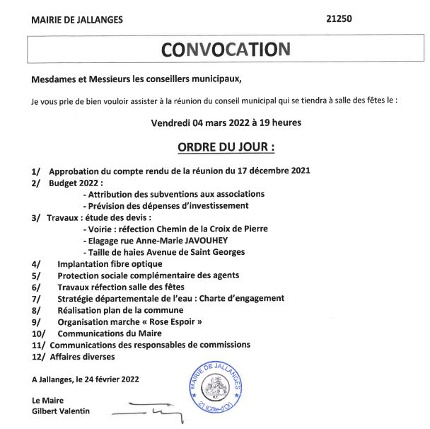 Conseil Municipal du 04-03-2022