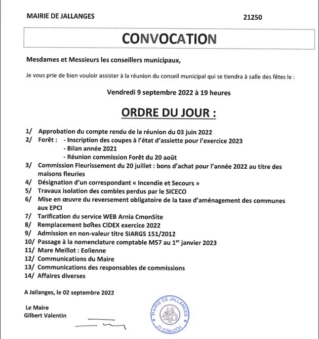 Conseil Municipal du 09-09-2022